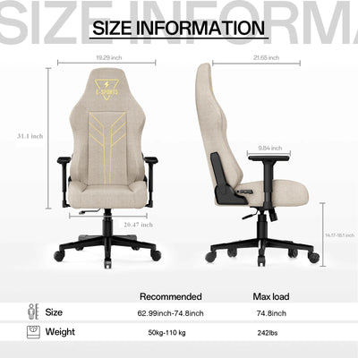 Bigzzia Gaming Chair, High Back Ergonomic Computer Chair with 3D Armrests for Adult, Height Adjustable Game Chair with 360°-Swivel Seat, Beige