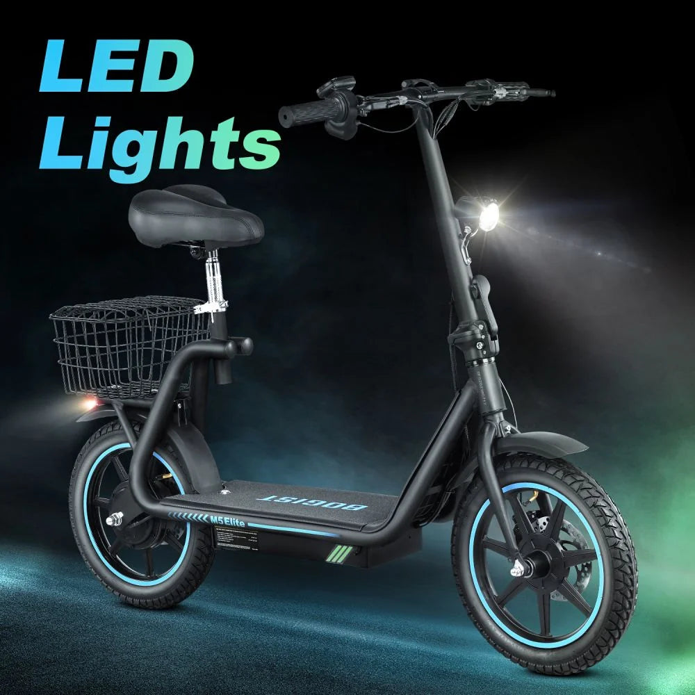 BOGIST Electric Scooter for Adults with Seat, 500W Motor(Peak 800W), 25mph, 45km Range, 48V 13Ah, Electric Bicycle with Basket, BOGIST M5 Elite,Blue