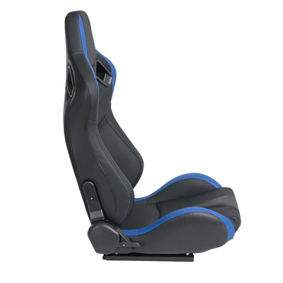 Racing Seats, 1 Pair Bucket Seats with Dual Lock Sliders for Front-Back Adjustment, PVC Leather Universal Racing Seats for Cars (Black with Blue)