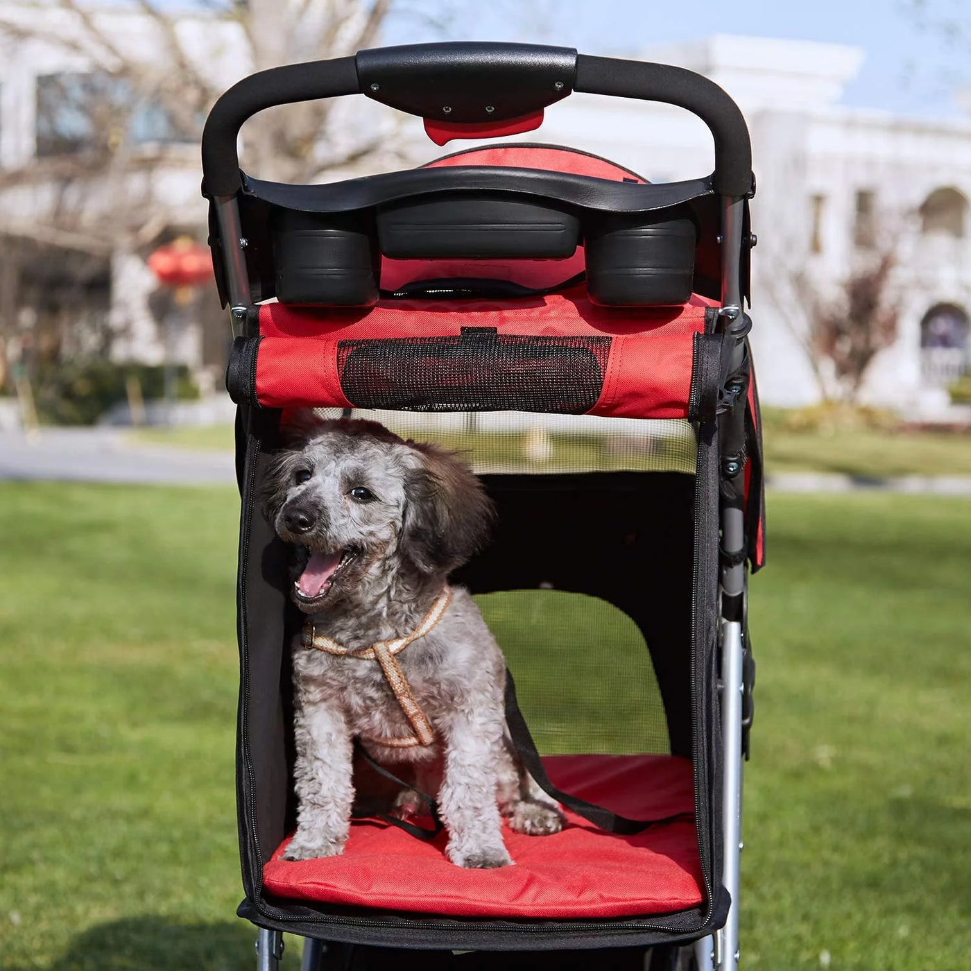 Afuhokles Cat Dog Stroller, Pet Strollers for Small Medium Dogs and Cats, 4 Wheels Dog Jogging Stroller Folding Doggy Stroller with Storage Basket