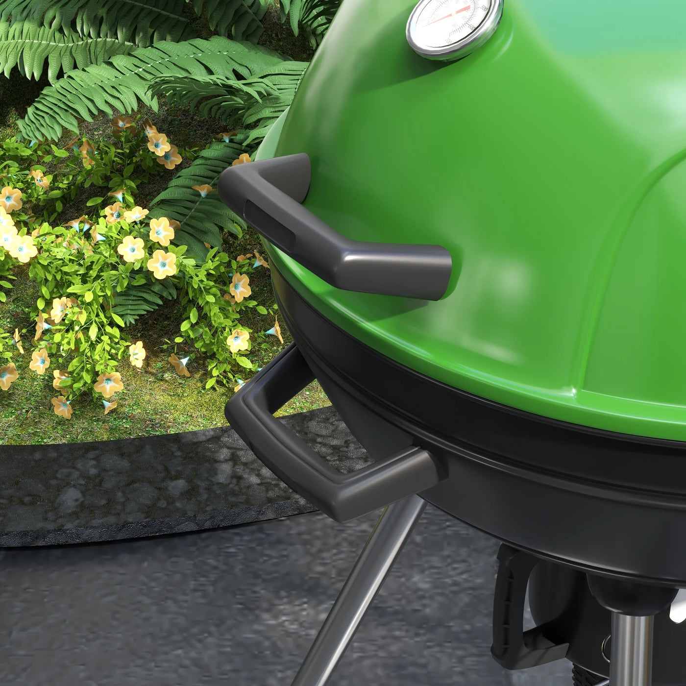 Outsunny 21" Kettle Charcoal BBQ Grill with Wheels, Barbecue, Green