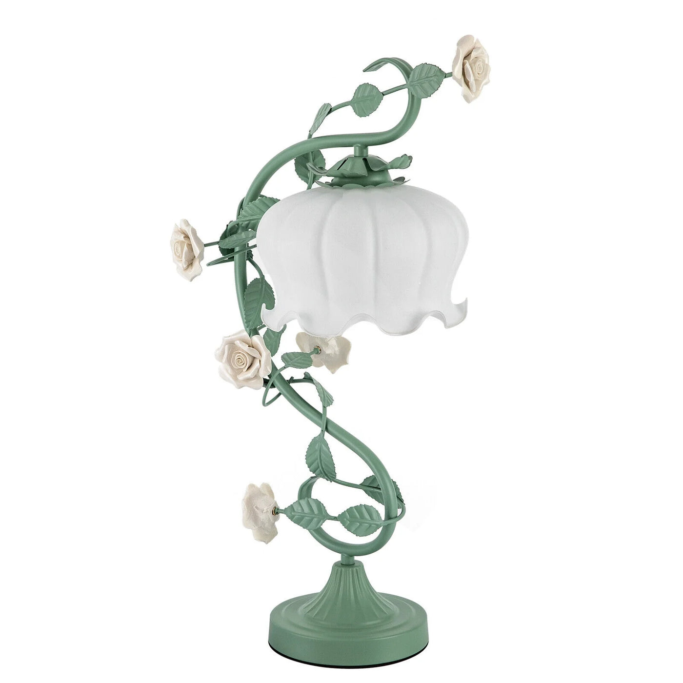 Rose Flower Table Lamp for Bedroom, Stained Glass Desk Lamp Elegant Flower Plug-in Bedside Nightstand Lamp 60W Max Green