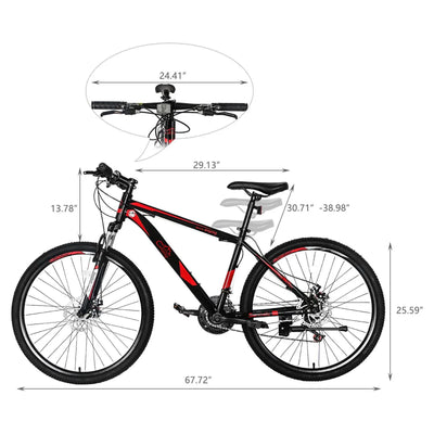 CamPingSurvivals 26" Lightweight Explorer Mountain Bike, for Men and Women Exercise Fitness, 21-Speed, Red/Black