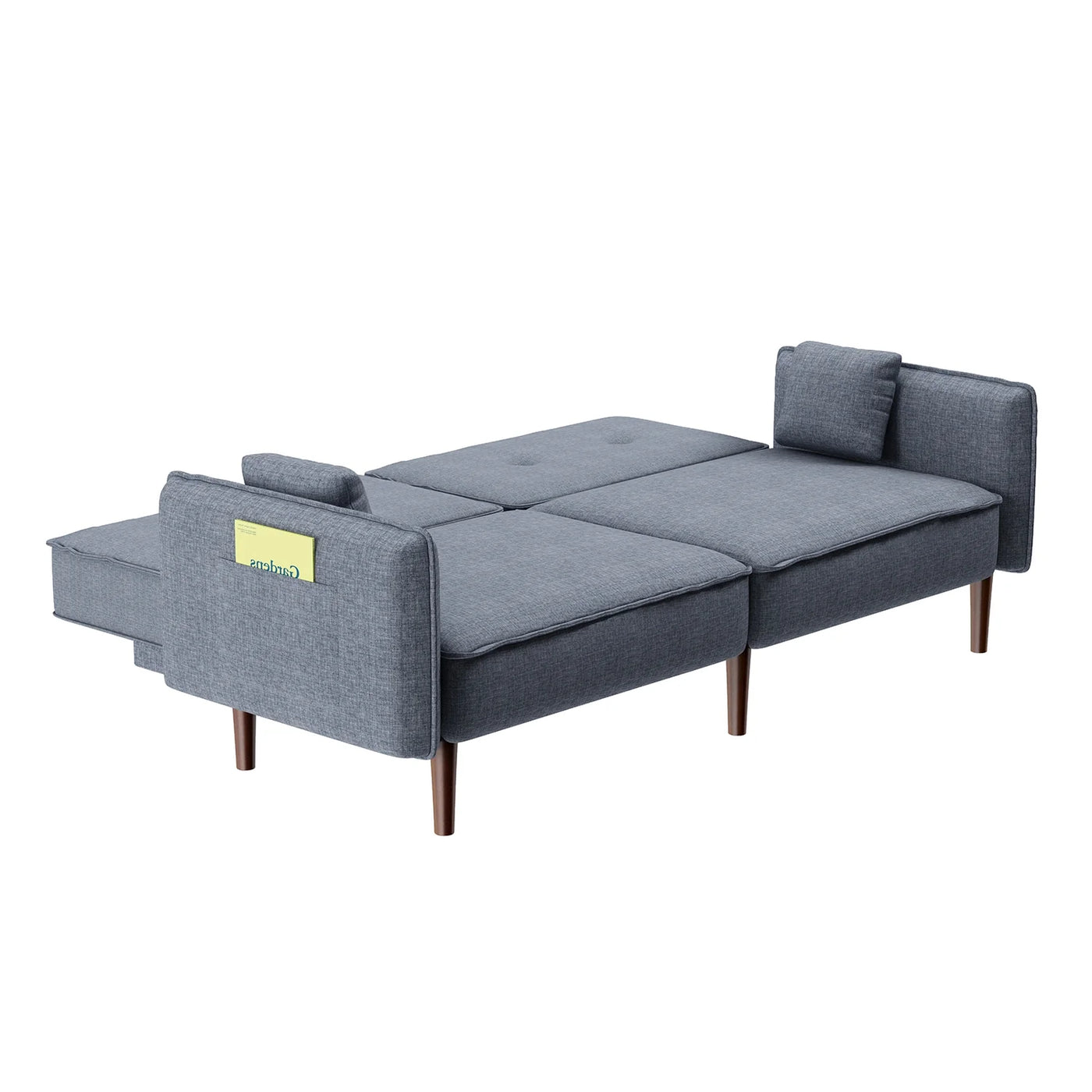 Modern Grey Fabric Futon Sofa Bed with Solid Wood Legs, Convertible Sleeper Sofa with Accent Pillows