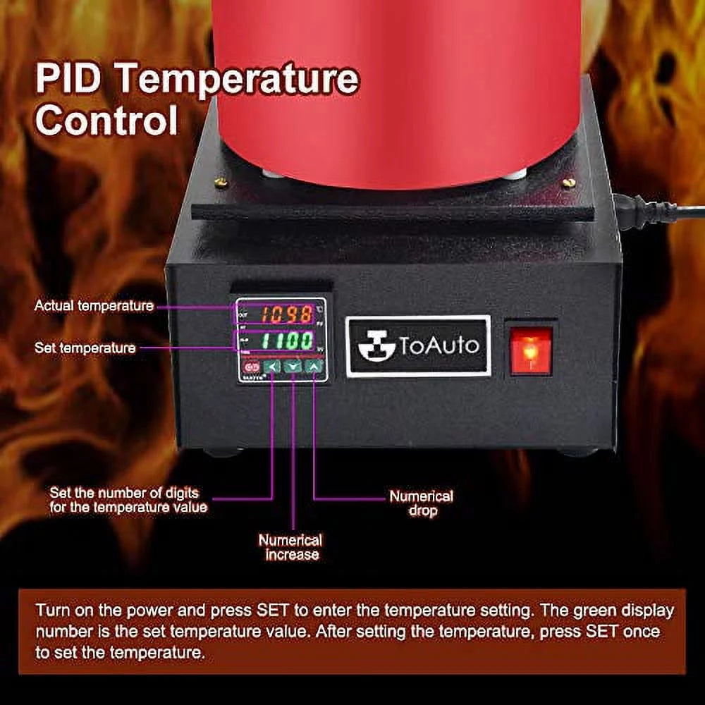 TOAUTO 3KG 1400W Digital Electric Gold Melting Furnace, 2000F, with Graphite Crucible, 110V for Scrap Silver, Copper, Aluminum