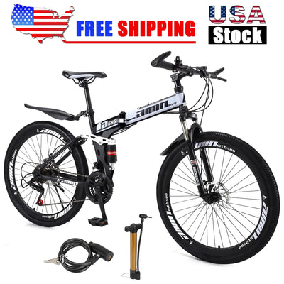 Unisex Adult Mountain Bike Full Suspension 26" 21 Speed MTB Folding Bicycle