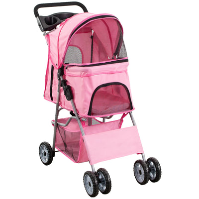 VIVO Four Wheel Pink Pet Stroller / Cat & Dog Foldable Cart