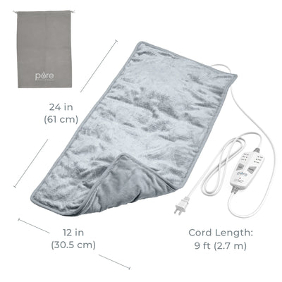 Pure Enrichment® WeightedWarmth™ 3-in-1 Heating Pad - 3 InstaHeat™ Settings, 3 Massage Speeds & 4.1 lbs of Weighted Pressure for Menstrual Cramps, Shoulder, Neck & Back Pain - 12” x 24” (Steel Gray)