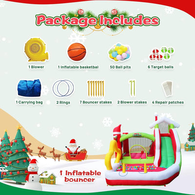 Track 7 Christmas Inflatable Bounce House for Kids, 7 in1 Slide Inflatable Bouncer with Blower, Slide, Climbing, Obstacles, Jumping All in One Castle, Outdoor & Indoor, for Toddlers Age 2+