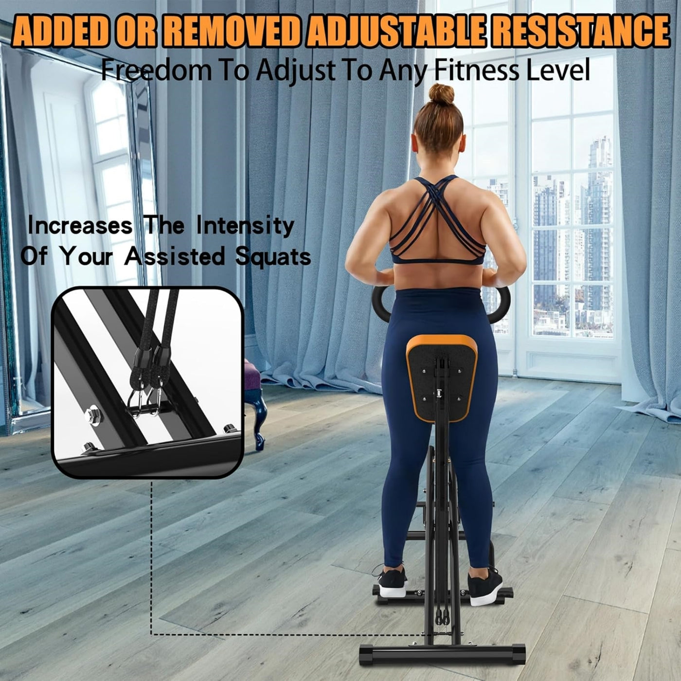 Hiii Squat Machine for Home, Assist Trainer for Glutes Workout Foldable with Resistance Bands, for Botty Glutes Butt Thighs, Ab Back/Leg Press Hip Thrust for Home Gym Fitness-Black