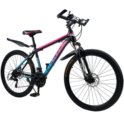 ARTUDATECH 24 26 27.5 Inch Mountain Bike, 24 Speeds with V/Disc Brakes High-Carbon Steel Frame Mens Womens Mountain Bike, Front Suspension MTB Bicycle for Adult & Teenagers