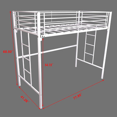 Metal Twin Loft Bed for Kids with Ladders and Safety Guard Rails Space-Saving Noise Free No Box Spring Needed White