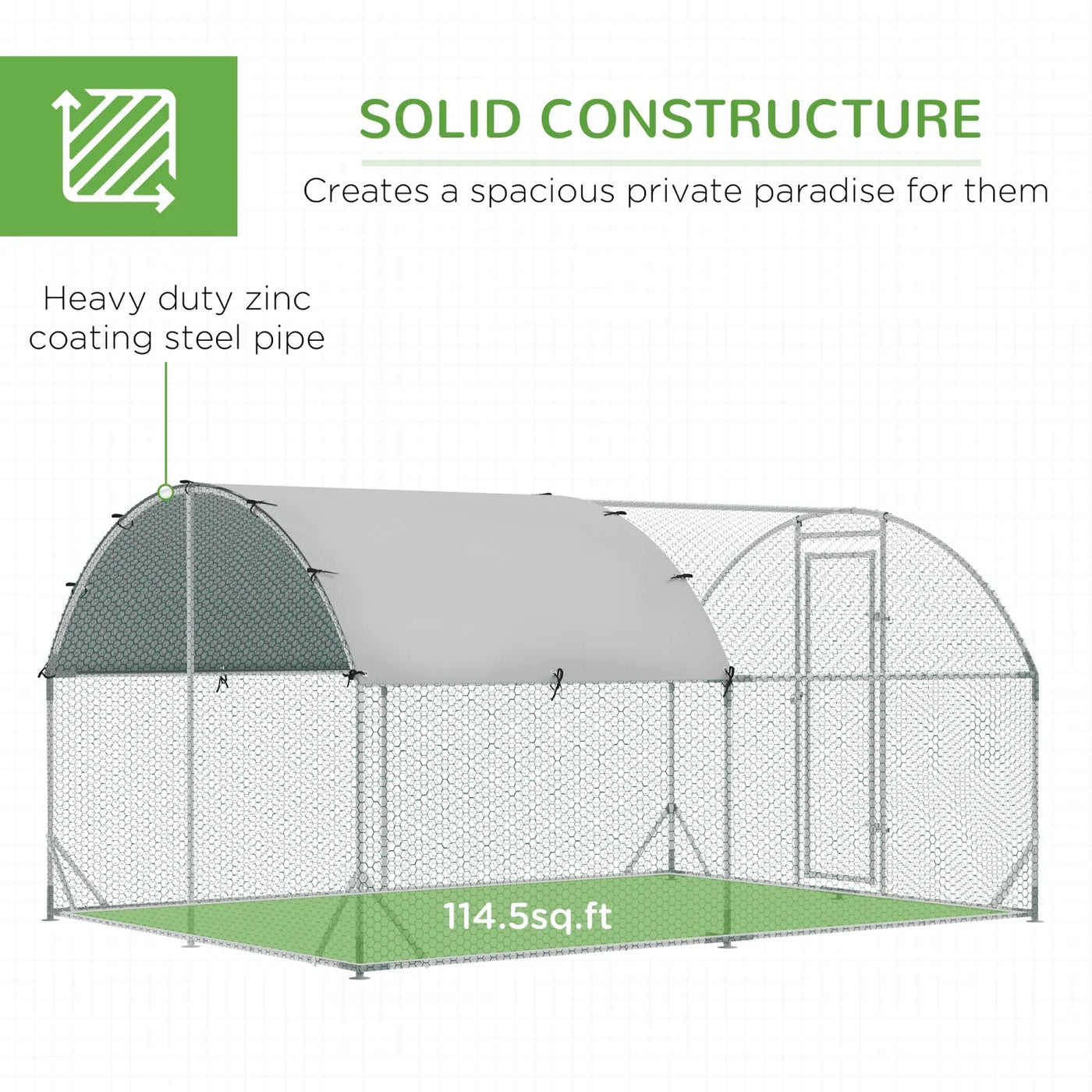 GFVCNIO PawHut Large Coop Metal Run with Waterproof and Anti-UV Cover Dome Shaped Walk-in Fence Cage Hen House for Outdoor and Yard Farm Use 1” Tube Diameter 9.2‘ x 12.5‘ x 6.5‘