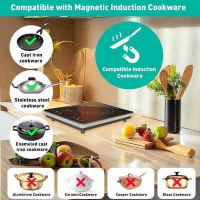 Portable Induction Cooktop, 1800W Electric Hot Plate, 9 Power Levels, Countertop Burner Induction with LCD Sensor Touch Timer Safety Lock, Single Electric Burner Stove Easy to Clean Black