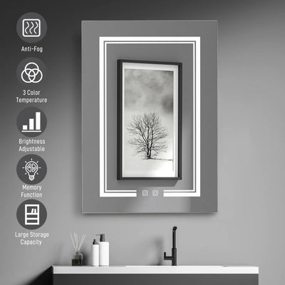 LED Bathroom Wall Cabinet with Single Door and Mirror, White Finish - Storage, Illumination, Space-saving - Ideal for Small Bathrooms