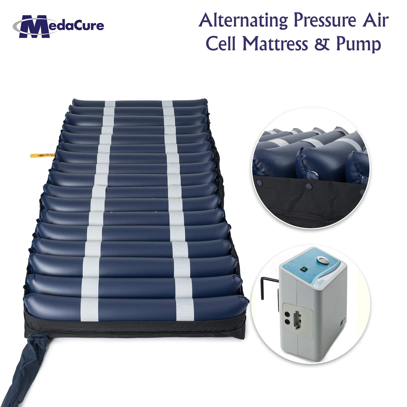 Medacure Alternating Pressure Air Mattress for Hospital Beds with Quilted Nylon Cover - 80" x 36" x 8" (Twin) - Pump Included