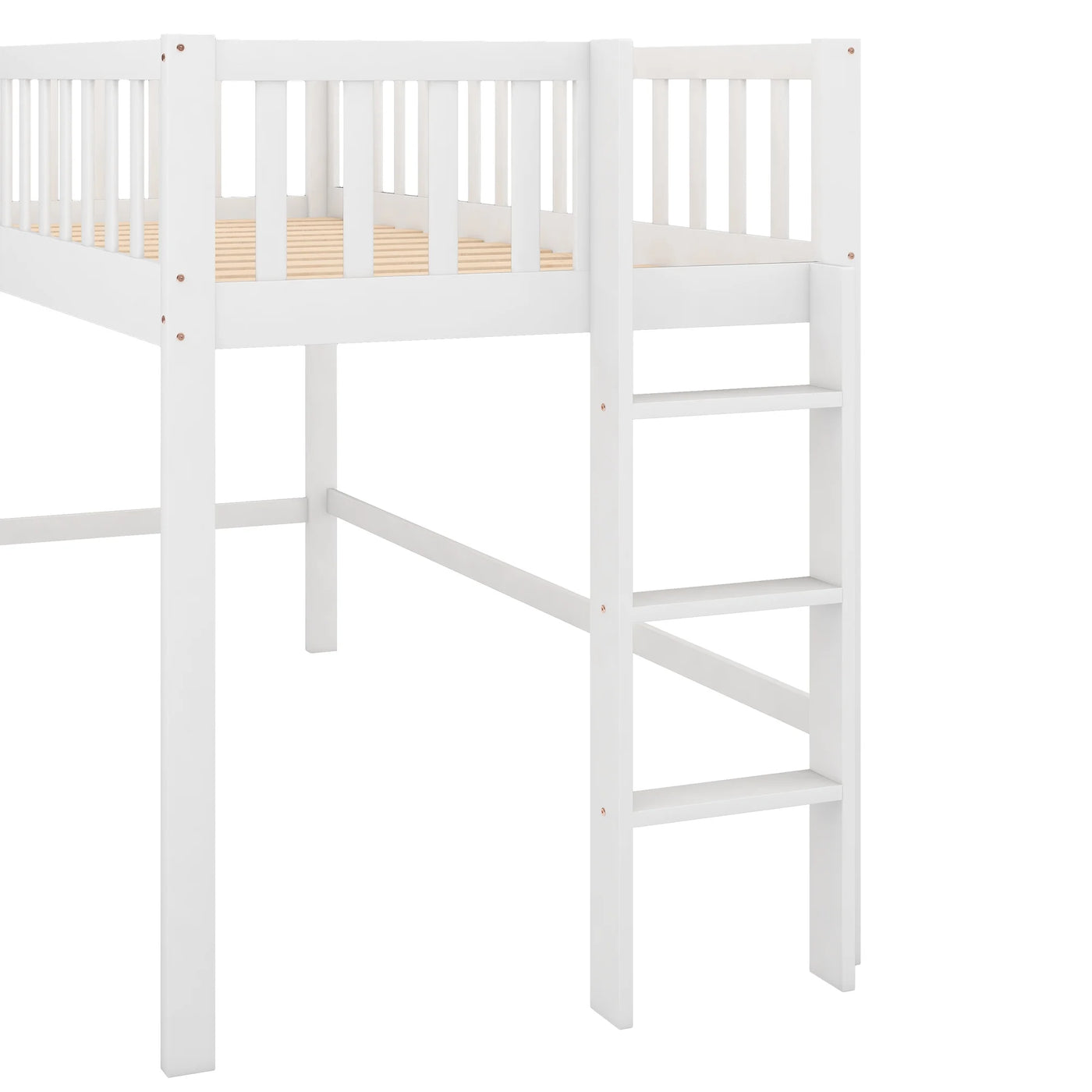 :Low Loft Bed with Slide and Ladder, Twin Size, White - Fun Slide, Space-Saving Design, Perfect for Kids