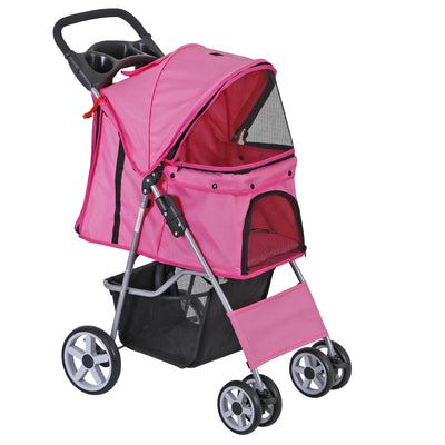 ZENY 4 Wheel Foldable Dog Pet Stroller - Pink