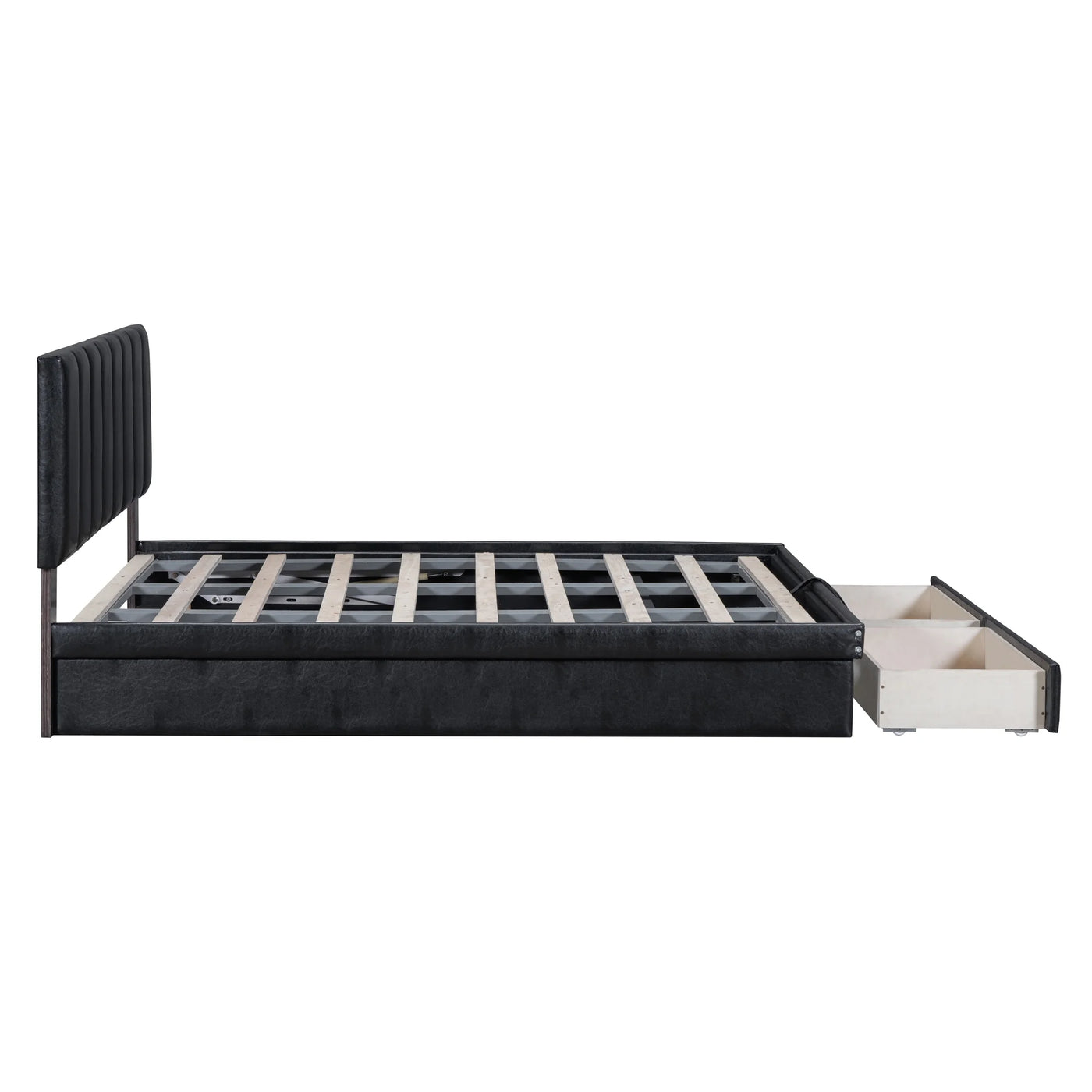 Roomfitters Full Size Upholstered Bed with Hydraulic Storage System and Drawer, Black