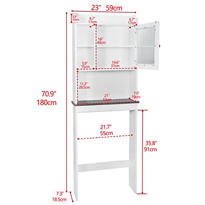 Wooden Bathroom Shelf Over The Toilet Cabinet Storage Space-Saving - Bathroom Freestanding Cabinet w/Adjustable Shelves, White