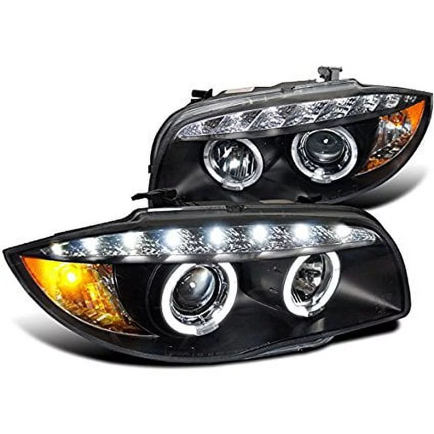 Spec-D Tuning 2LHP-E9005G-8-TM BMW E90 3-Series 4Dr R8 Led Strip Drl Projector Headlights Glossy Black