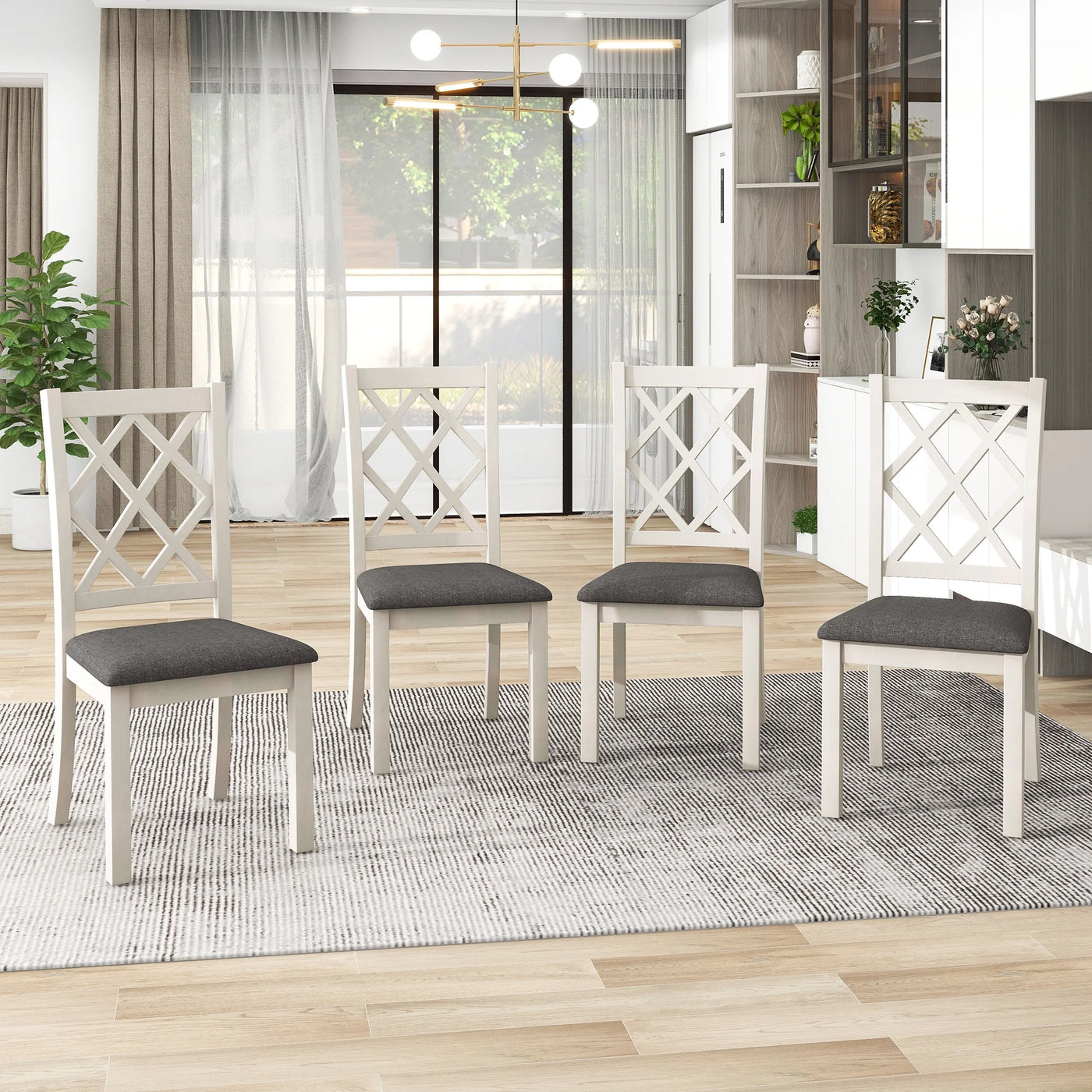 Llinc Store Mid-Century Solid Wood 5-Piece Round Dining Table Set for 4 Kitchen Table Set with Upholstered Chairs for Small Places Brown Table+Gray Chair