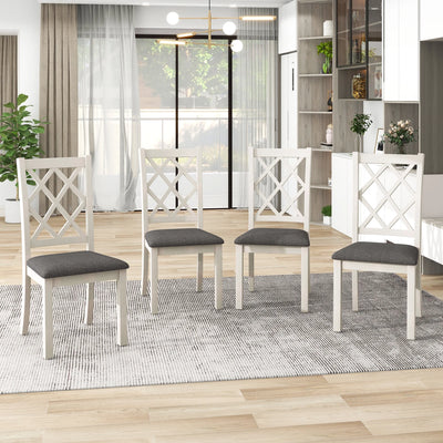 Llinc Store Mid-Century Solid Wood 5-Piece Round Dining Table Set for 4 Kitchen Table Set with Upholstered Chairs for Small Places Brown Table+Gray Chair