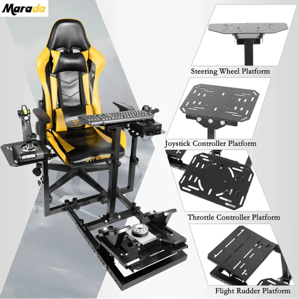 Marada Flight Simulator Cockpit Racing Steering Stand Adjustable Fit for Thrustmaster HOTAS Warthog