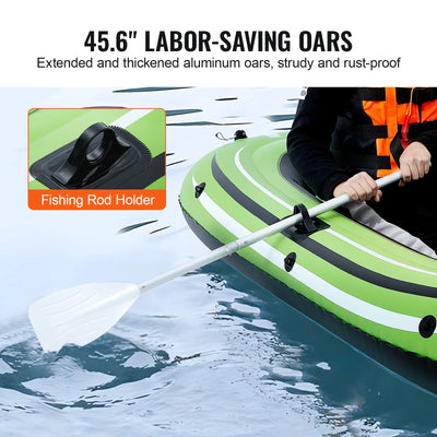 SKYSHALO 2-Person PVC Inflatable Boat with Aluminum Oars and High-Output Pump