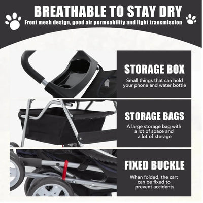 Foldable Dog Stroller Cat Stroller with Storage Basket & Removable Liner, 4 Wheels Pet Stroller，Foldable Carrier Strolling Cart for Dogs Cats, Black