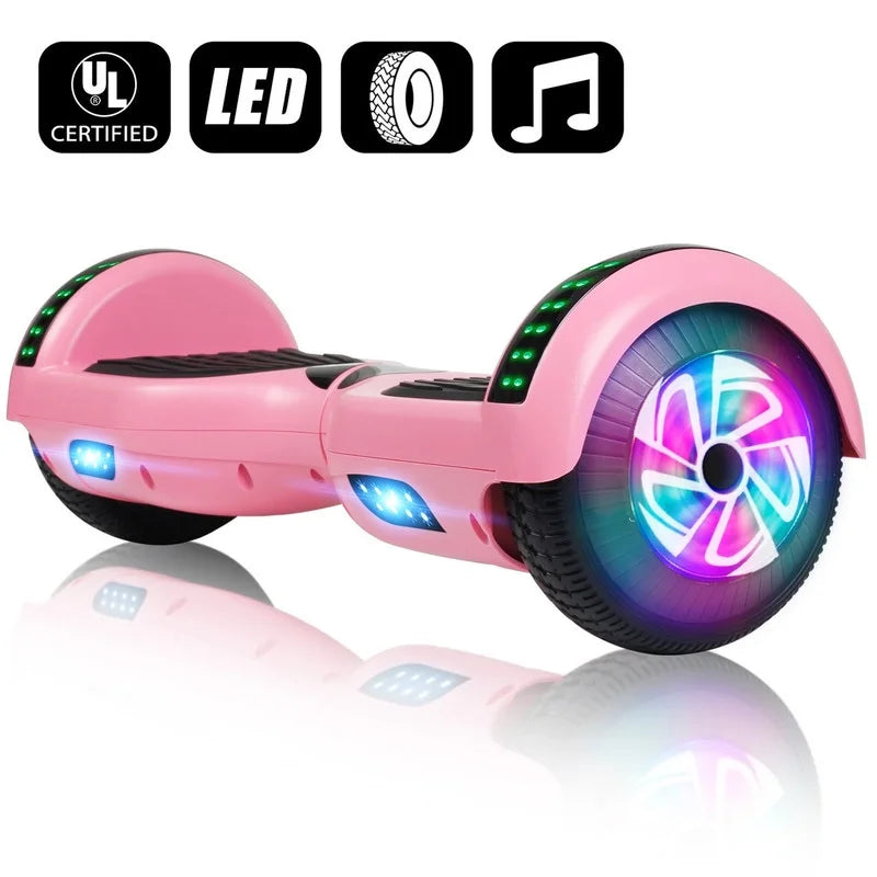 SISIGAD Hoverboard, 10 Mph Max Speed, Hoverboard with Bluetooth and LED lights, 6.5" Self Balancing Electric Hoverboard for Kids Adults Gifts, Pink