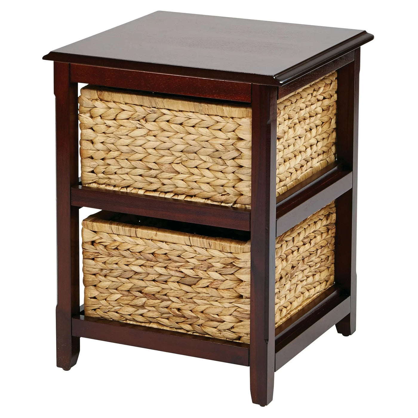 Seabrook Two-Tier Storage Unit Engineered Wood White Finish and Natural Baskets