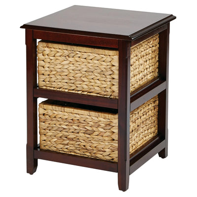 Seabrook Two-Tier Storage Unit Engineered Wood White Finish and Natural Baskets