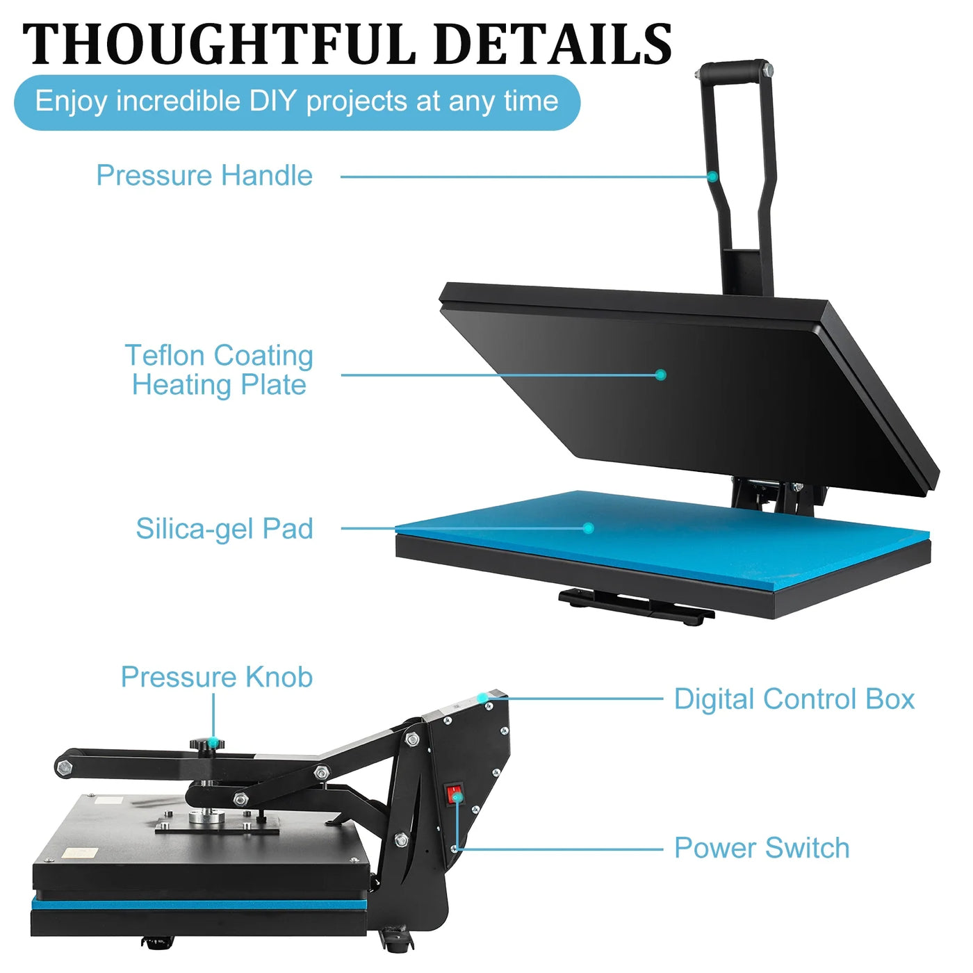 SHZOND Heat Press 16x20 Inch, Large Clamshell Heat Press 1700W, High Pressure Heat Press Machine Digital Control Heat Transfer Machine for T Shirts