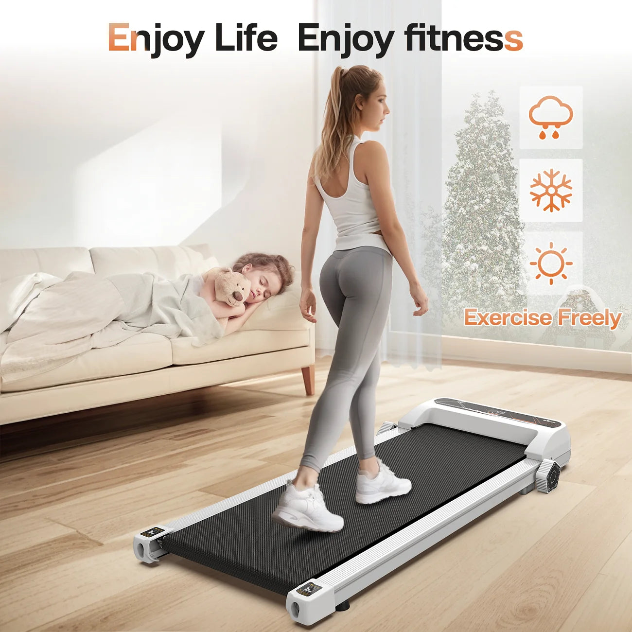 FYC Walking Pad Treadmill for Home with Incline, 2.5HP Low Noise Walking Jogging Running Machine with Remote Control, LED Display and Bluetooth, Under Desk Treadmill for Home Office, White