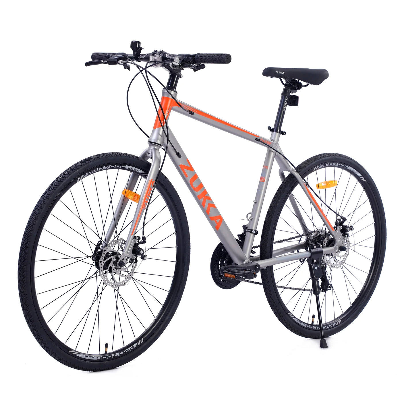 28 inch Hybrid Bike Men, Road Bike with Shimano 21 Speed, 700C Wheels, Comfort Adult Bicycle with Dual Disc Brake, 21'' Lightweight Aluminium Frame, Suggested Rider 5'6" to 6'2" Tall- Silver+Orange