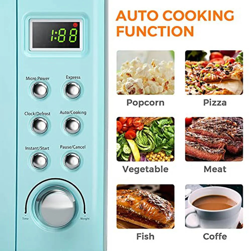 ARLIME Small Microwave, 0.7Cu.ft 700 Watt Countertop Microwave with 5 Micro Power Defrost & Auto Cooking Function, Stainless Steel Interior, LED Display, Retro Microwave for Kitchen, RV, Dorm (Green)