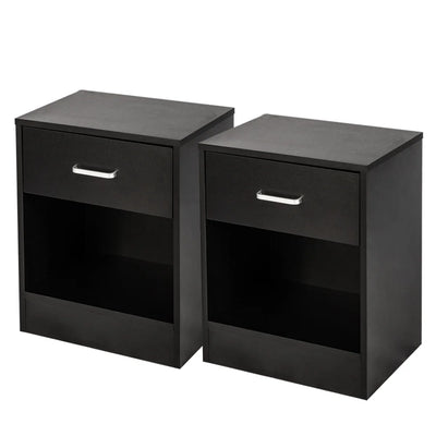 UBesGoo Set of 2 Nightstand, Bedside Table with 1 Drawer and 1 Storage Cabinet, Wooden Night Table, Black