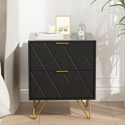 RSJIWOGZ Black Nightstand with 2 Drawers 17.7" W Modern Small End with Gold Handle & Cute Nightstand for Small Space Bedroom and Living Room Black