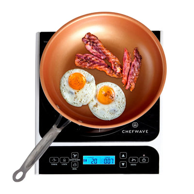 ChefWave LCD 1800W Portable Induction Cooktop w/ Safety Lock, Bonus 10in Fry Pan