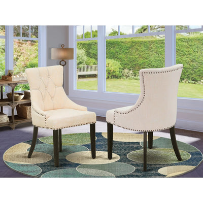 HomeStock Frp1T02 French Fabulous Parson Chair With Black Leg And Linen Fabric Light Beige