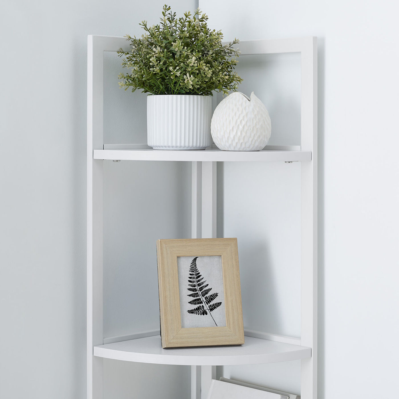 SWAREY 5 Tier Corner Bookcase Plant Stand Storage Open Shelf Corner Display Rack white