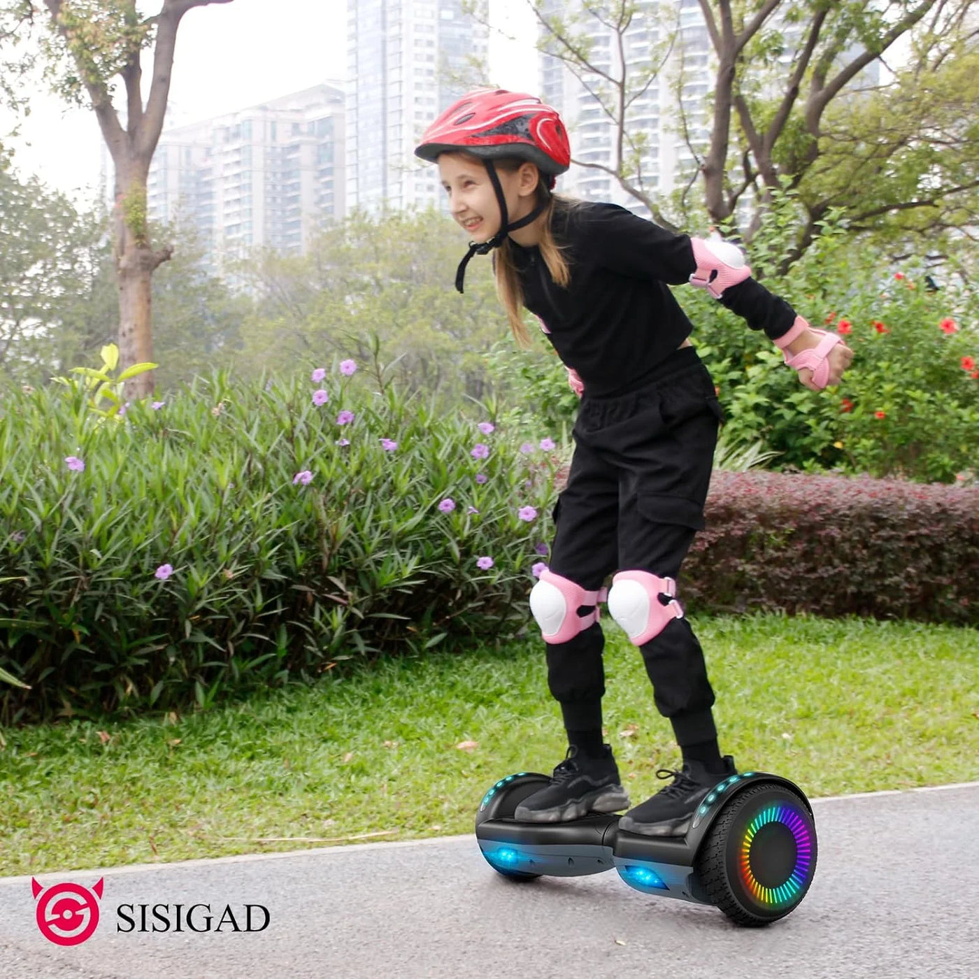 SISIGAD Electric Hoverboard and Kart Combo, Hoverboard with Go Kart Kit, 6.5 inch Wheels with LED Lights for Kids