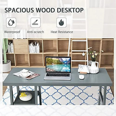 ASDRFYU Computer Desk with Shelves Modern Trestle Desk Home Office Desk with Space Saving Study Writing Desk Desk for Bedroom