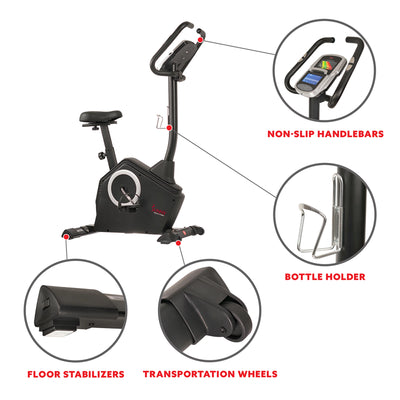 Sunny Health & Fitness Magnetic Upright Exercise Bike w/ LCD, Pulse Monitor, Stationary Cycling and Indoor Home Workouts SF-B2883