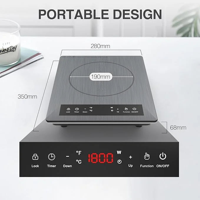 Portable Induction Cooktop,Hot Plate Electric Countertop Single Burner 1800W, Sensor Touch Stove with Digital Led Display, Timer and Child Safety Lock