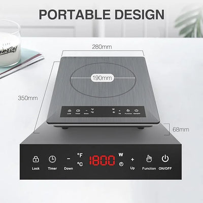 Portable Induction Cooktop,Hot Plate Electric Countertop Single Burner 1800W, Sensor Touch Stove with Digital Led Display, Timer and Child Safety Lock