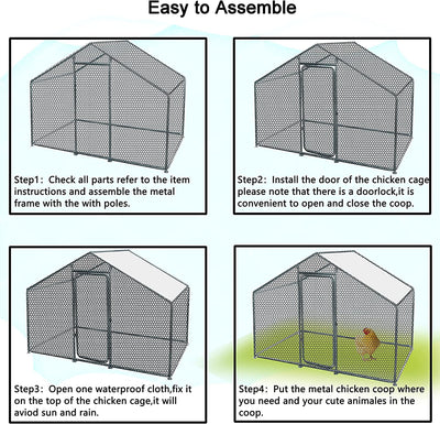 Phonjoroo Large Walk-in Metal Chicken Coop Poultry Cage Hen House Chicken House for Farm Up to 12 Chickens 10’ L x 6.6’ W x 6.6’ H w/Chicken Run Cover for Farm Home use (79.2'' H x 79.2'' W x 120'' D)