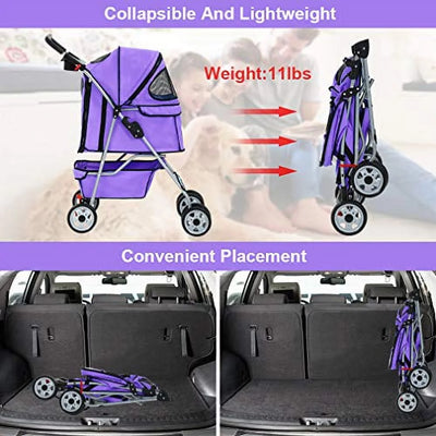 BestPet, Cat Carrier Stroller, 4 Wheels, Purple