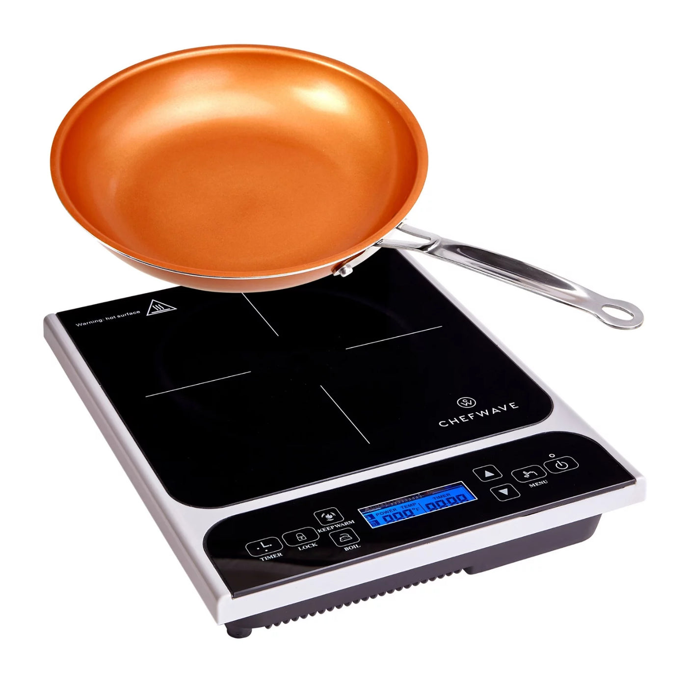 ChefWave LCD 1800W Portable Induction Cooktop w/ Safety Lock, Bonus 10in Fry Pan